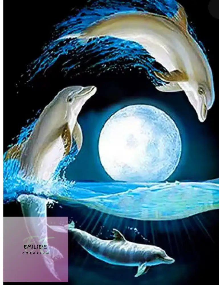 Dolphins With Moon In Background Diamond Art 30X40Cm