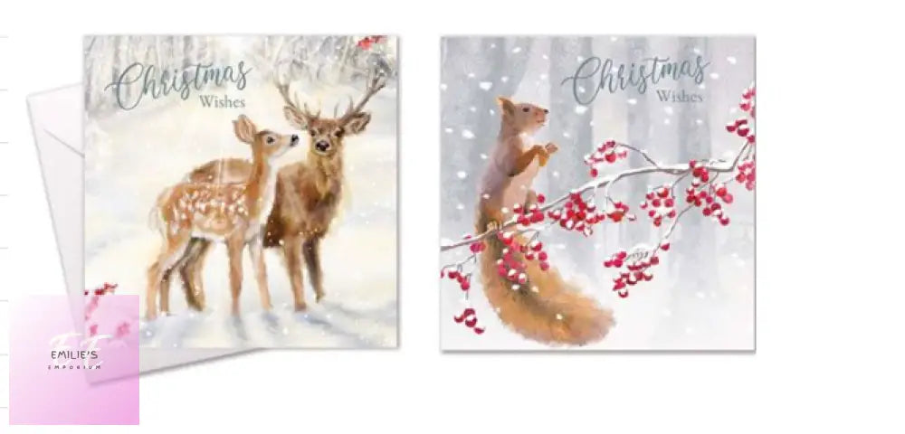 Festive Wonderland 10Pk Square Christmas Cards - Reindeer/Robin Design