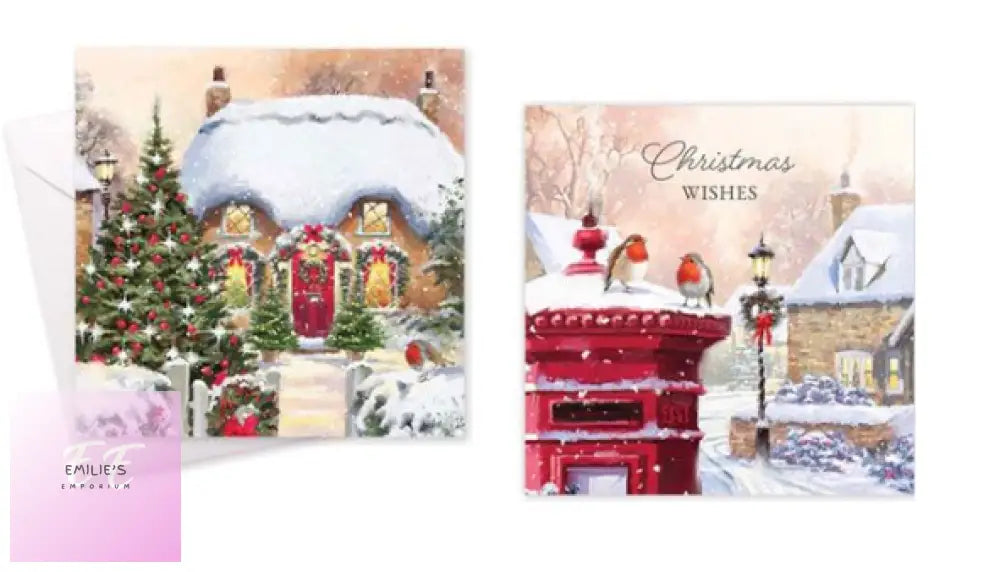 Festive Wonderland 10Pk Square Christmas Cards - Traditional Scenes