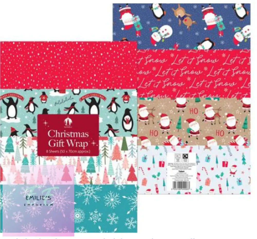 Festive Wonderland 8 Sheet Assorted Christmas Flat Wrap Gift