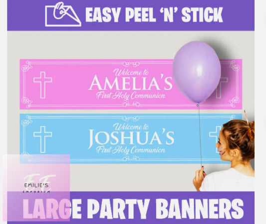 First Holy Communion Personalised Kids Birthday Self Adhesive Party Banner