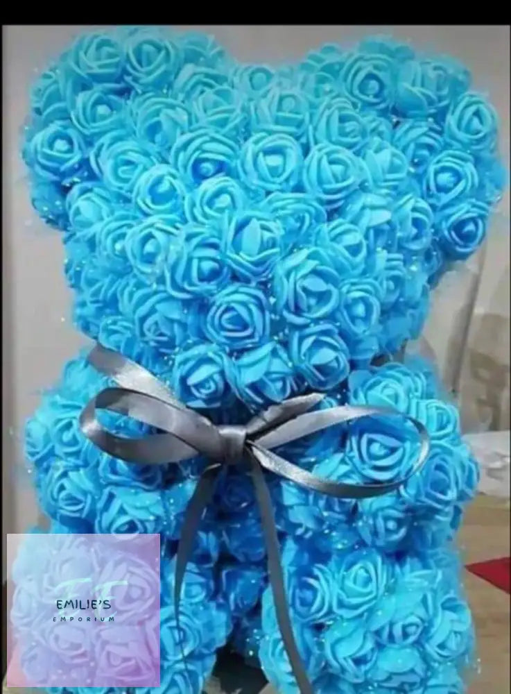 Foam Rose Teddy Bears - Choice Of Colour Baby Blue Foam Flowers