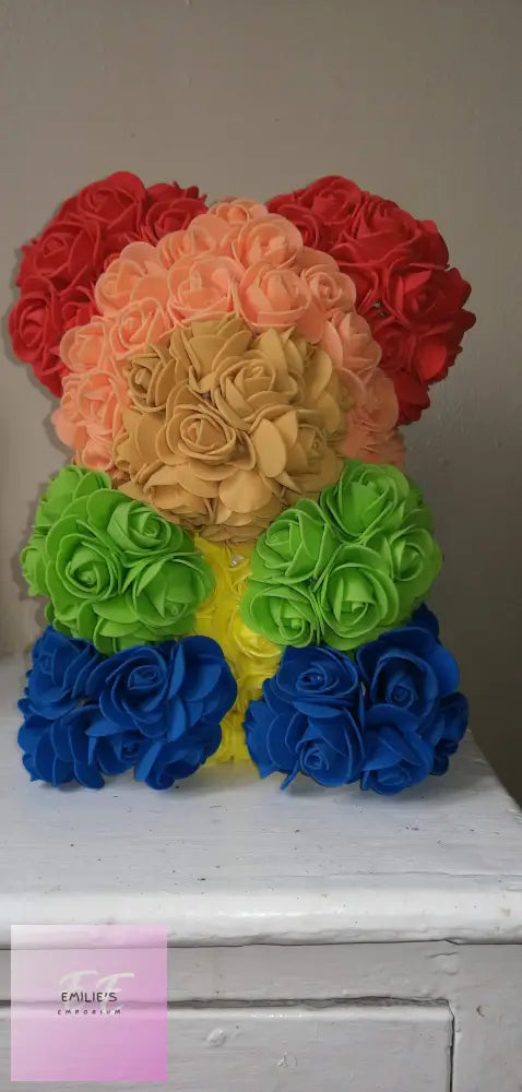 Foam Rose Teddy Bears - Choice Of Colour Rainbow Foam Flowers