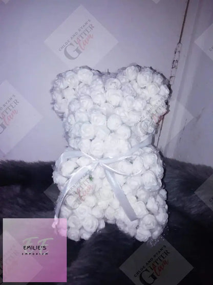 Foam Rose Teddy Bears - Choice Of Colour White Foam Flowers