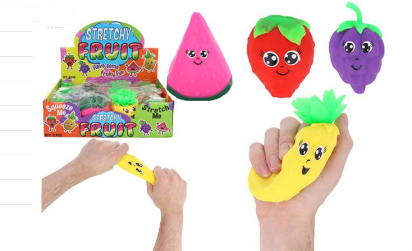 12x Stretchy Fruit Stress Ball Fidget Toy In Display Unit