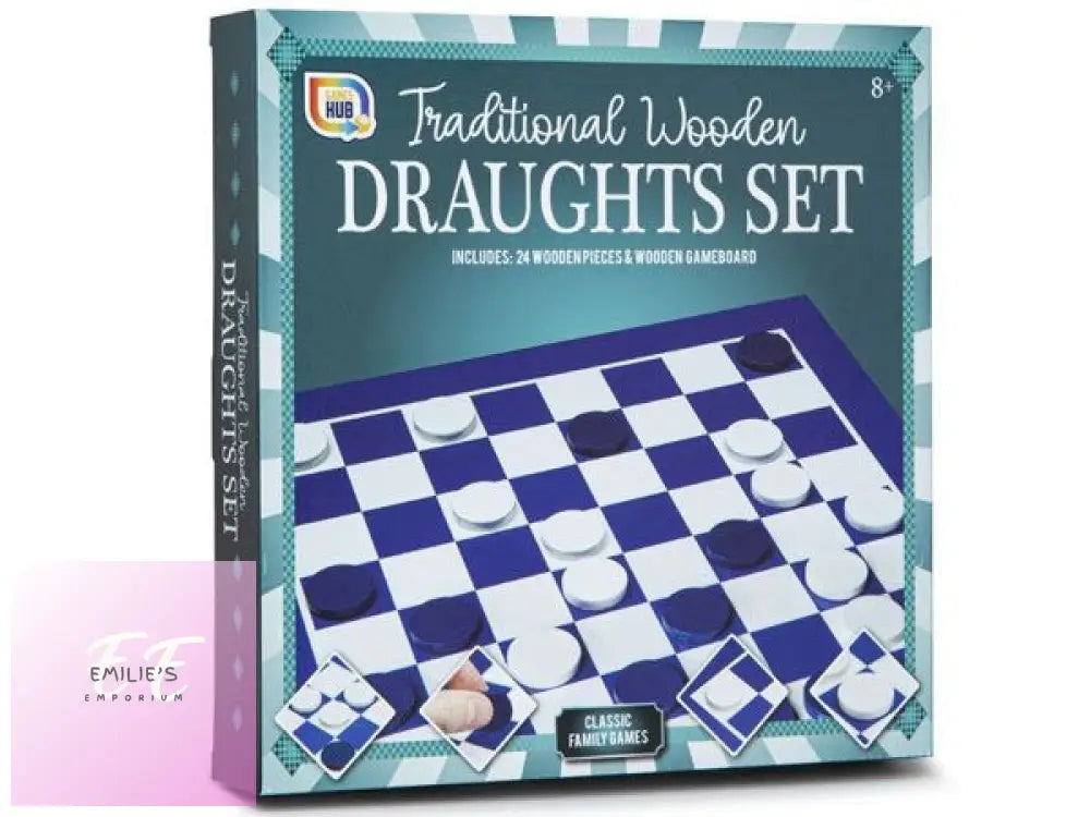 Games Hub - Traditional Wooden Draughts Set