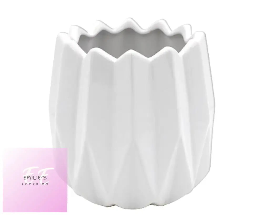 Geometric White Plant Pot - 13Cm