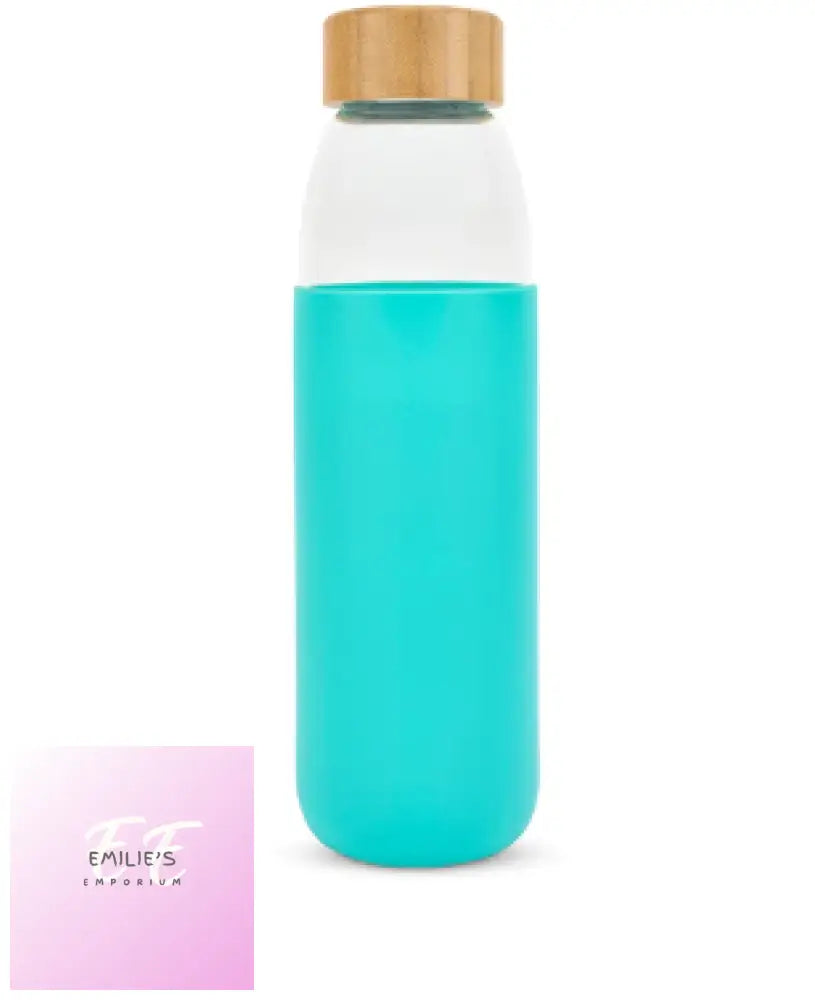 Glass Water Bottle With Bamboo Lid & Coloured Silicone Sleeve 540Ml Assorted Colours Mint