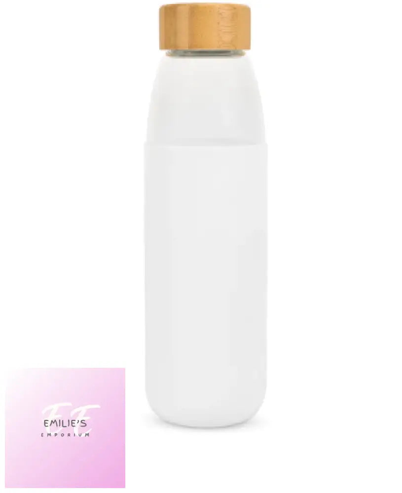 Glass Water Bottle With Bamboo Lid & Coloured Silicone Sleeve 540Ml Assorted Colours White