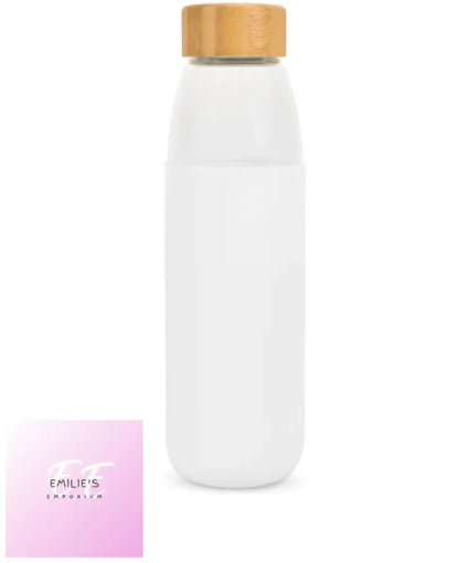 Glass Water Bottle With Bamboo Lid & Coloured Silicone Sleeve 540Ml Assorted Colours White