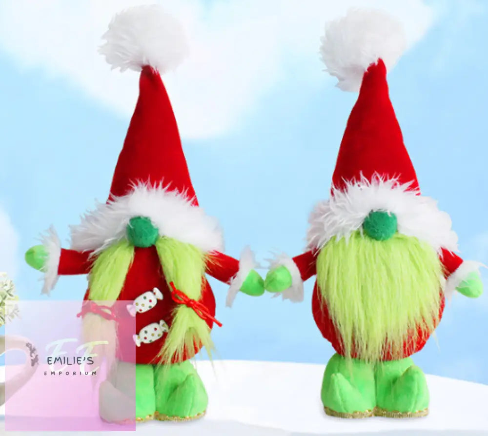 Grinch Faceless Standing Doll Fashion Green Fur Monster Dwarf Elf Decorations