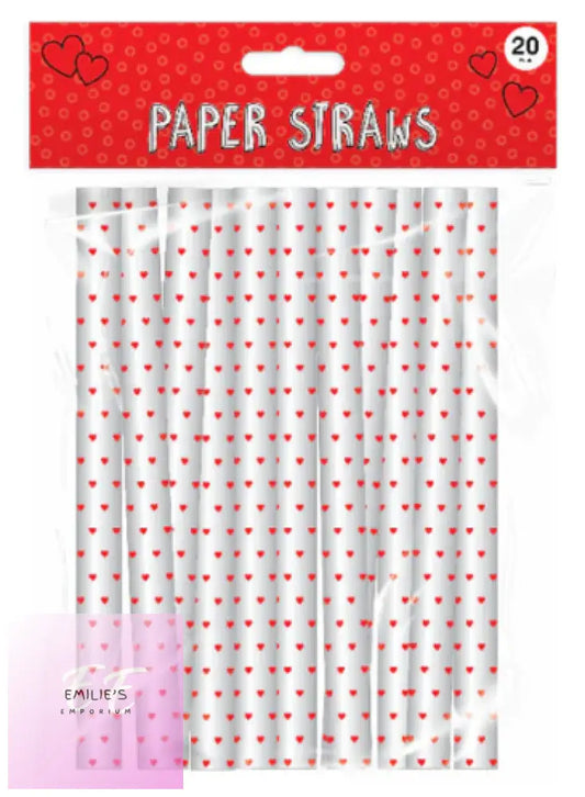 Heart Print Paper Straws - 20 Pack