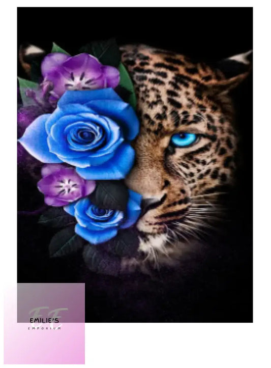 Leopard With Blue Flowers Art