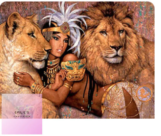 Lioness & Lion With Woman Man Diamond Art
