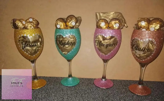 Love Heart Shape Glitter - Personalised Wine Glass Set