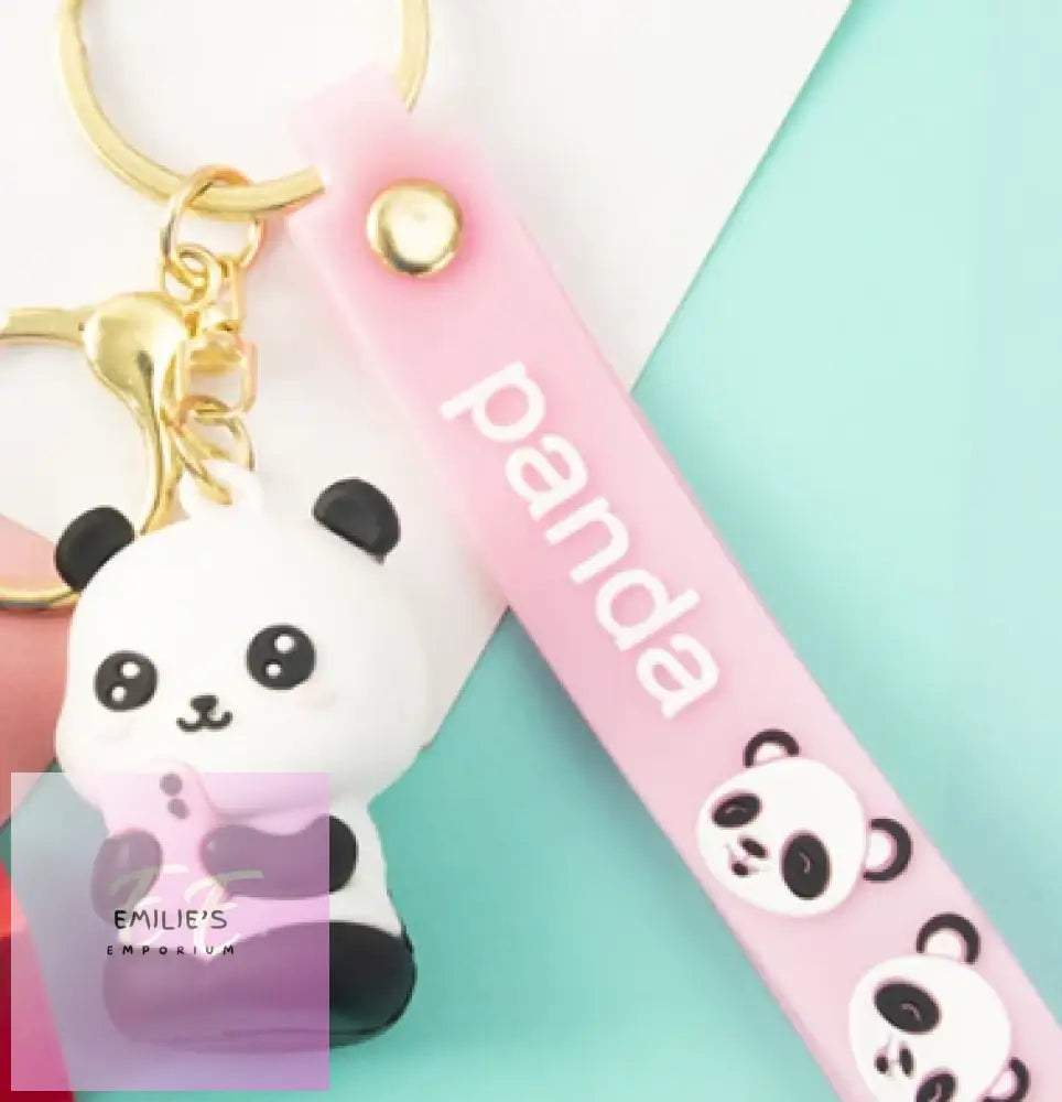 Panda Key Rings- Choices Pink Holding Something