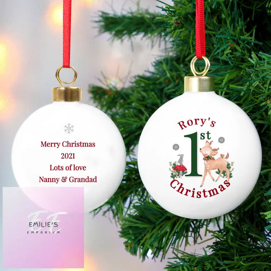 Personalised 1St Christmas Festive Fawn Bauble