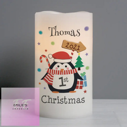Personalised 1St Christmas Penguin Led Candle