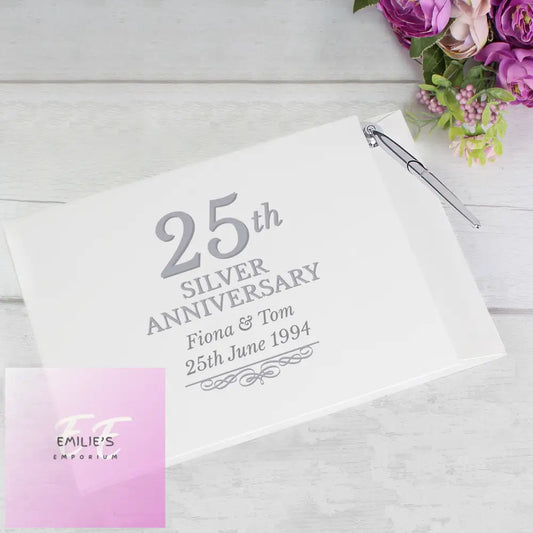Personalised 25Th Silver Anniversary Hardback Guest Book & Pen
