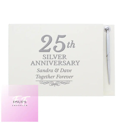Personalised 25Th Silver Anniversary Hardback Guest Book & Pen