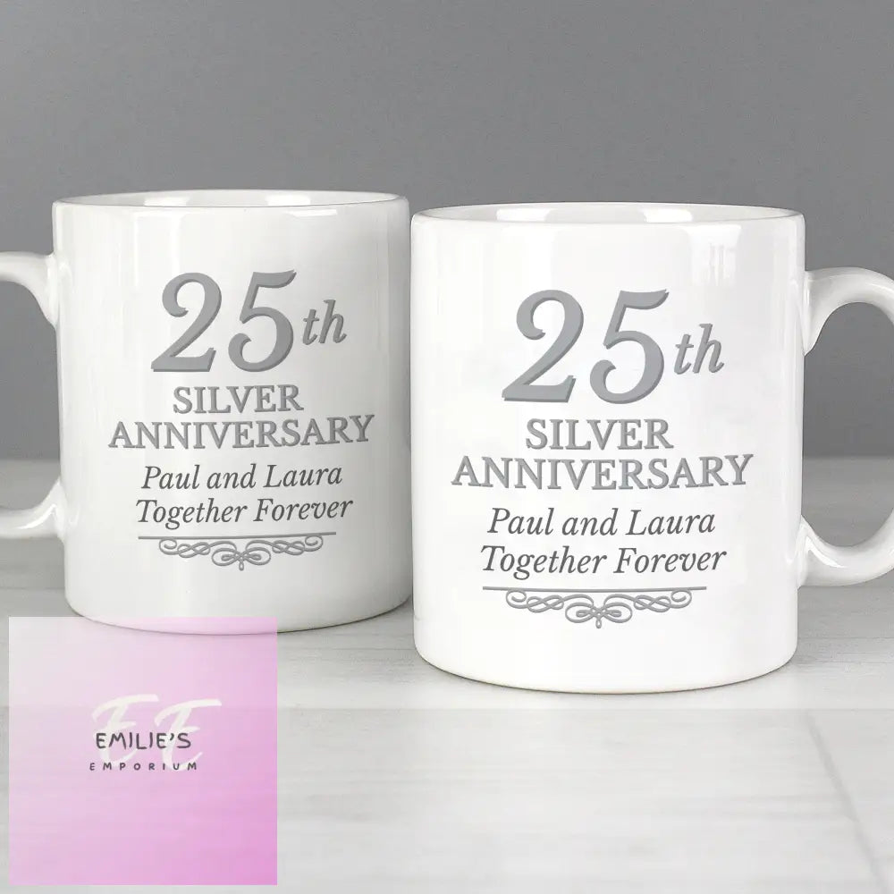 Personalised 25Th Silver Anniversary Mug Set