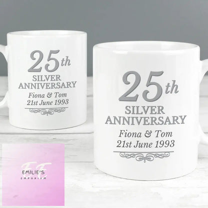 Personalised 25Th Silver Anniversary Mug Set