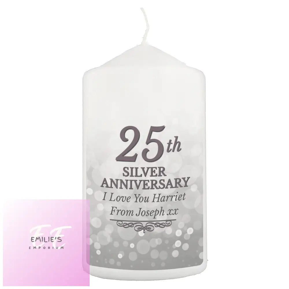 Personalised 25Th Silver Anniversary Pillar Candle
