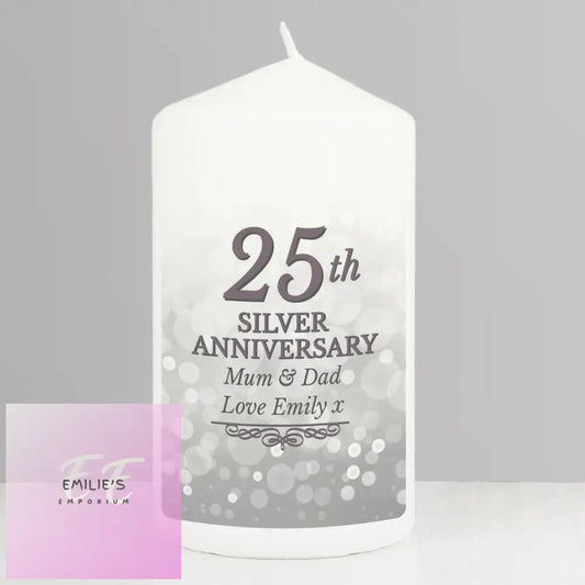 Personalised 25Th Silver Anniversary Pillar Candle