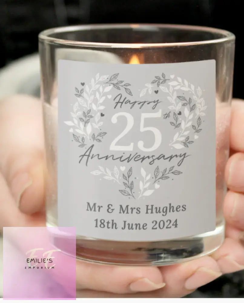 Personalised 25Th Silver Wedding Anniversary Candle Jar