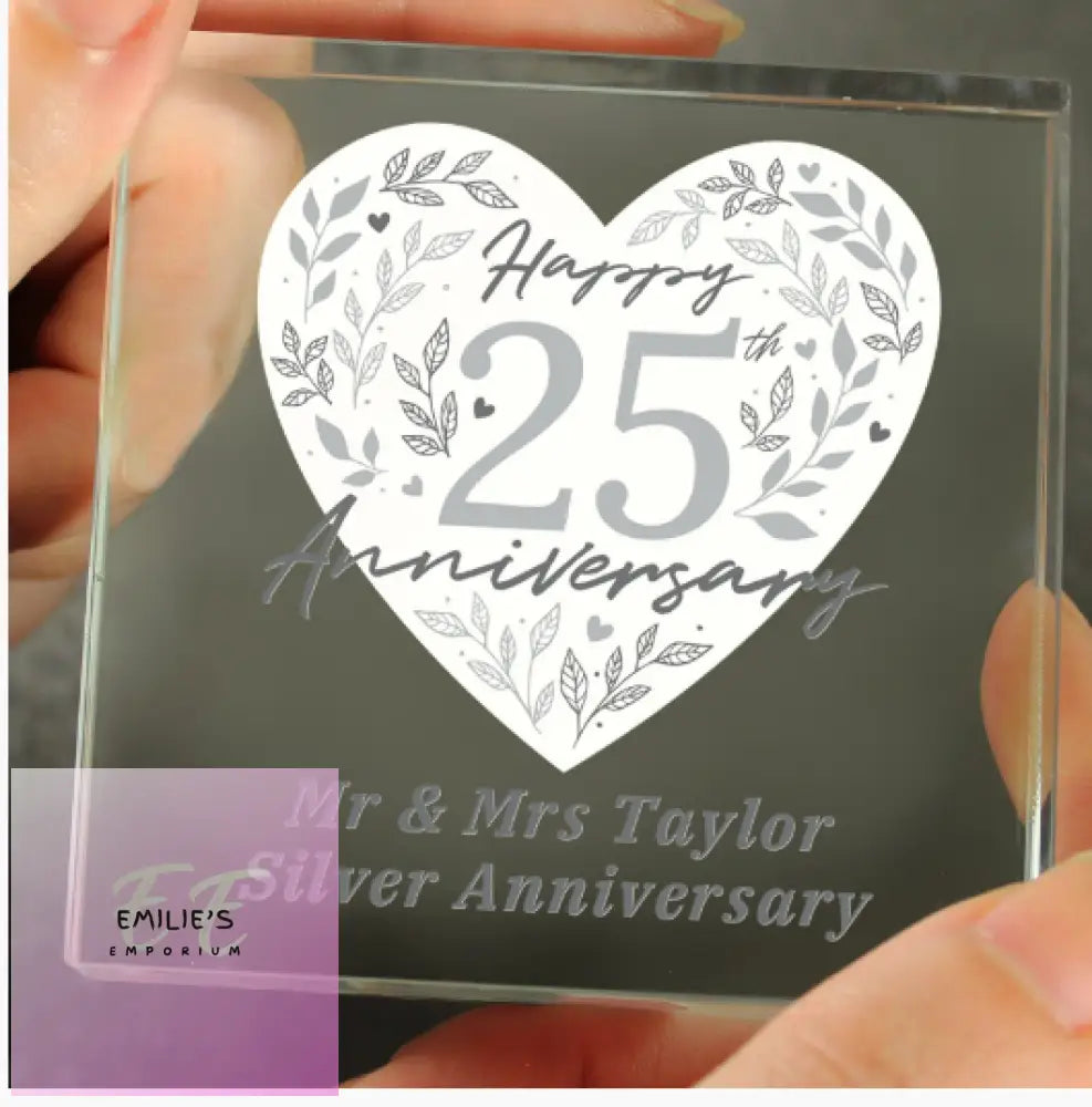 Personalised 25Th Silver Wedding Anniversary Crystal Token