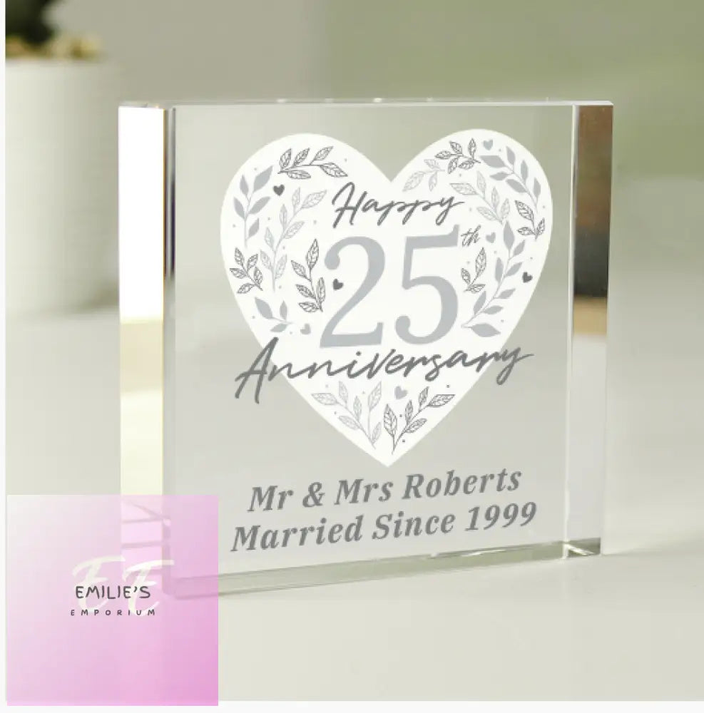 Personalised 25Th Silver Wedding Anniversary Crystal Token