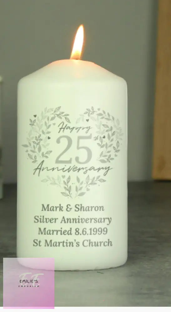 Personalised 25Th Silver Wedding Anniversary Pillar Candle