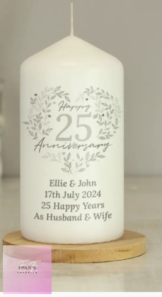 Personalised 25Th Silver Wedding Anniversary Pillar Candle