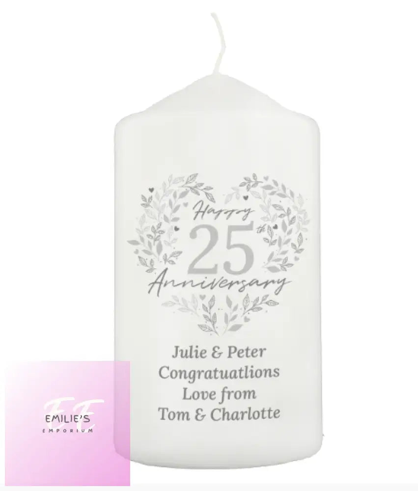 Personalised 25Th Silver Wedding Anniversary Pillar Candle