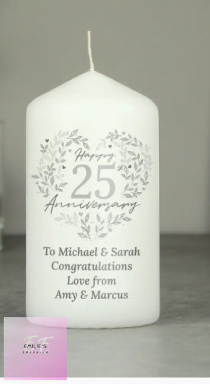 Personalised 25Th Silver Wedding Anniversary Pillar Candle