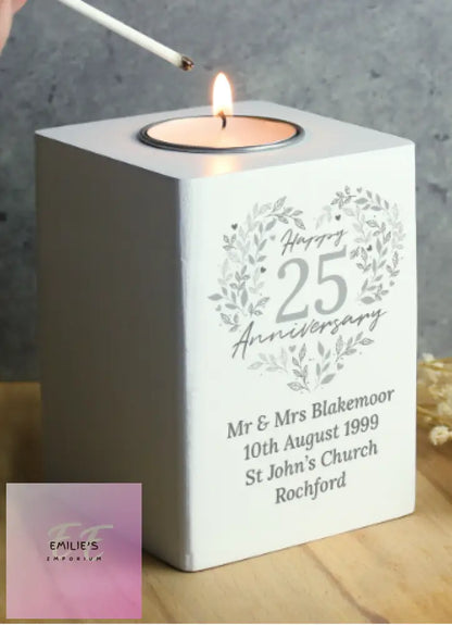 Personalised 25Th Silver Wedding Anniversary Tea Light Holder