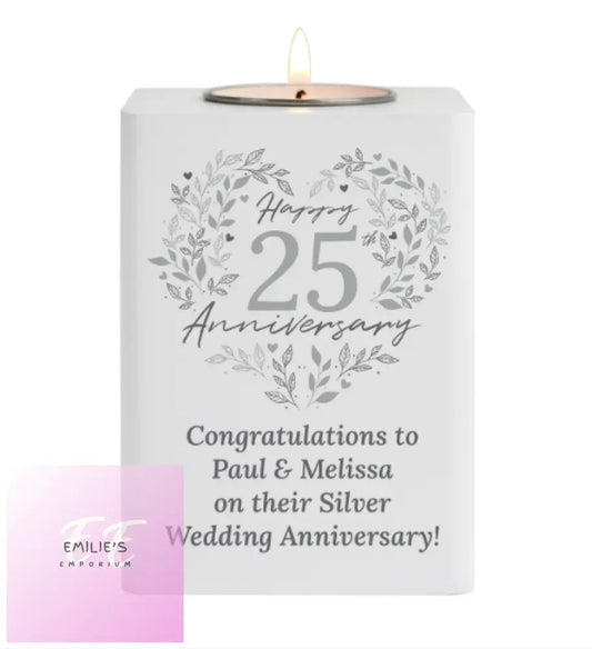 Personalised 25Th Silver Wedding Anniversary Tea Light Holder
