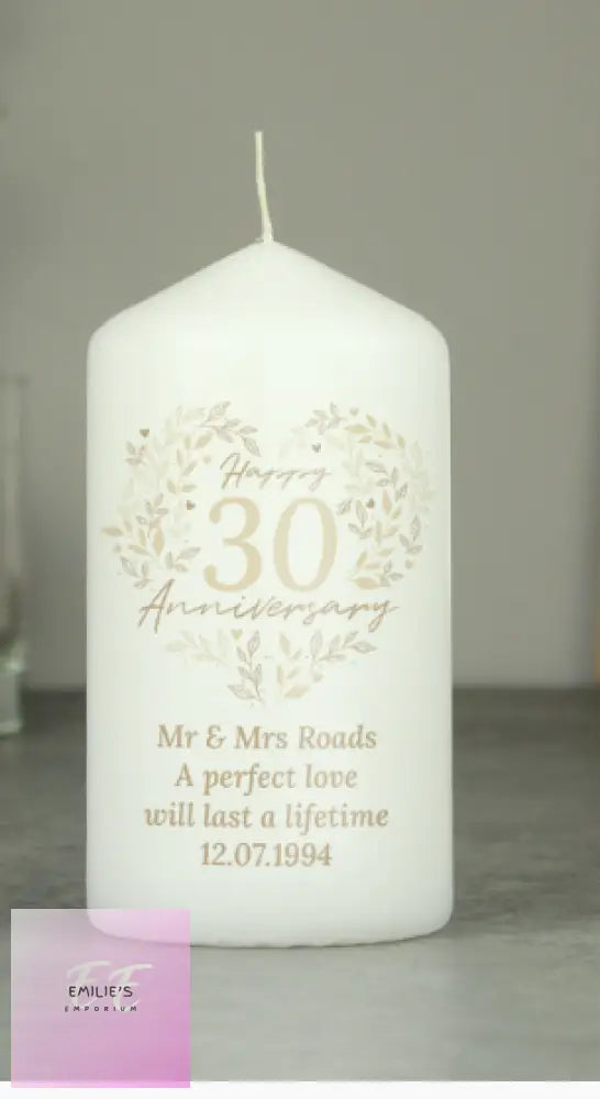 Personalised 30Th Pearl Wedding Anniversary Pillar Candle