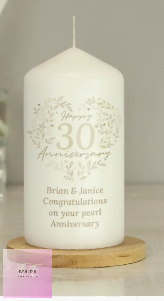 Personalised 30Th Pearl Wedding Anniversary Pillar Candle