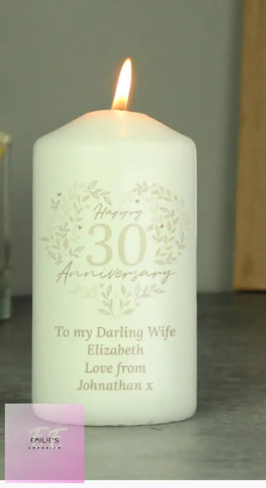 Personalised 30Th Pearl Wedding Anniversary Pillar Candle