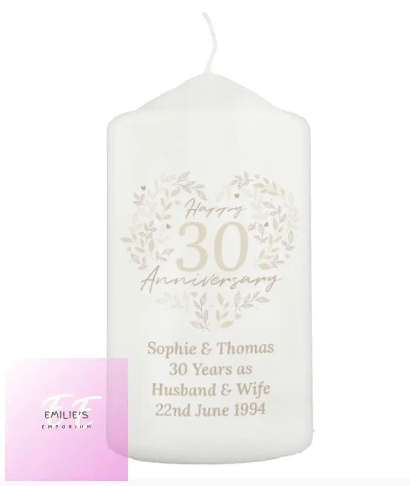 Personalised 30Th Pearl Wedding Anniversary Pillar Candle