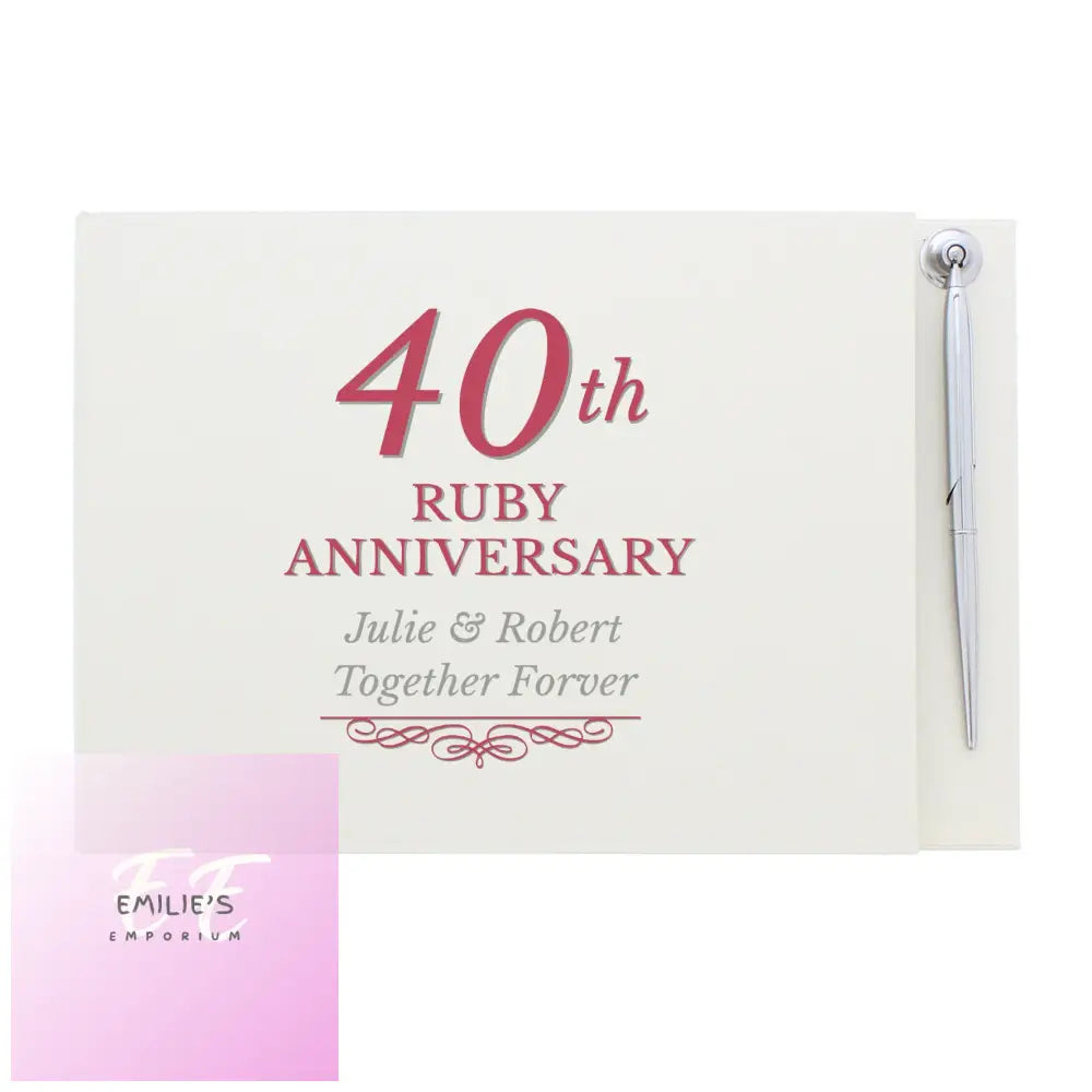 Personalised 40Th Ruby Anniversary Hardback Guest Book & Pen