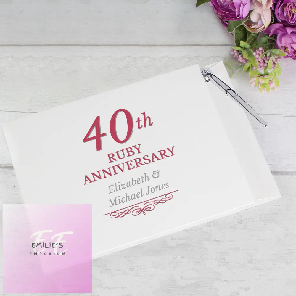 Personalised 40Th Ruby Anniversary Hardback Guest Book & Pen