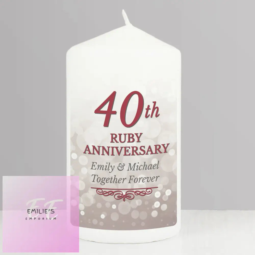 Personalised 40Th Ruby Anniversary Pillar Candle