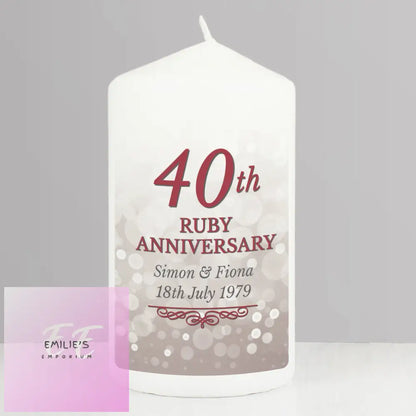 Personalised 40Th Ruby Anniversary Pillar Candle