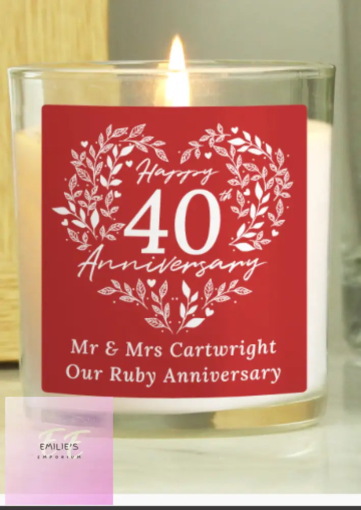 Personalised 40Th Ruby Wedding Anniversary Candle Jar