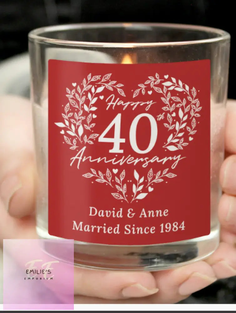 Personalised 40Th Ruby Wedding Anniversary Candle Jar