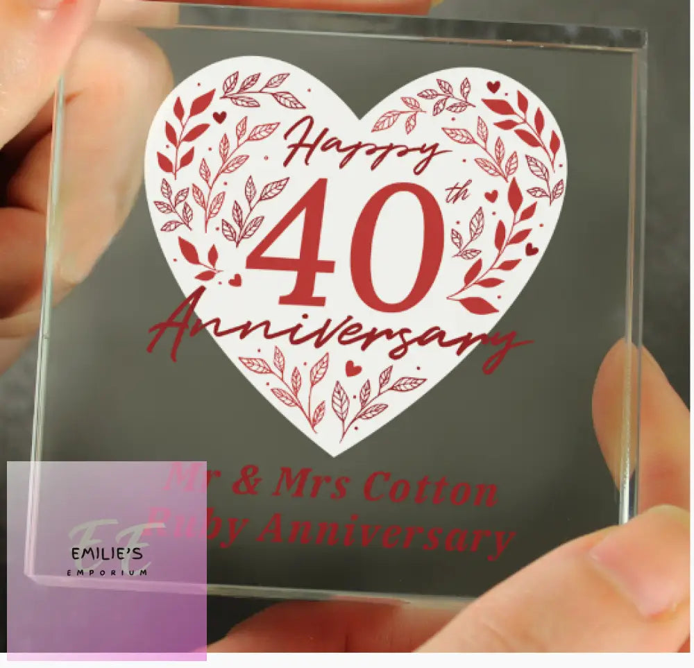 Personalised 40Th Ruby Wedding Anniversary Crystal Token