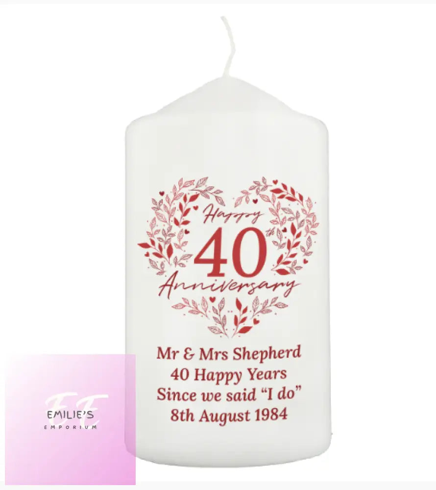 Personalised 40Th Ruby Wedding Anniversary Pillar Candle