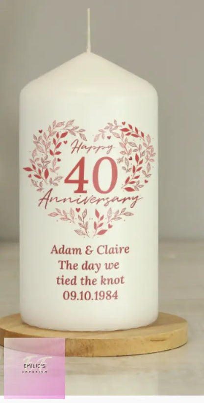 Personalised 40Th Ruby Wedding Anniversary Pillar Candle